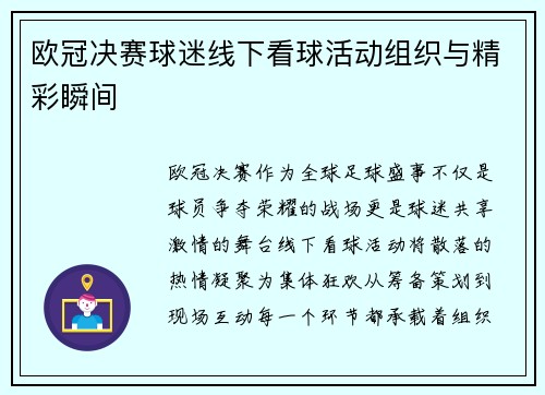 欧冠决赛球迷线下看球活动组织与精彩瞬间